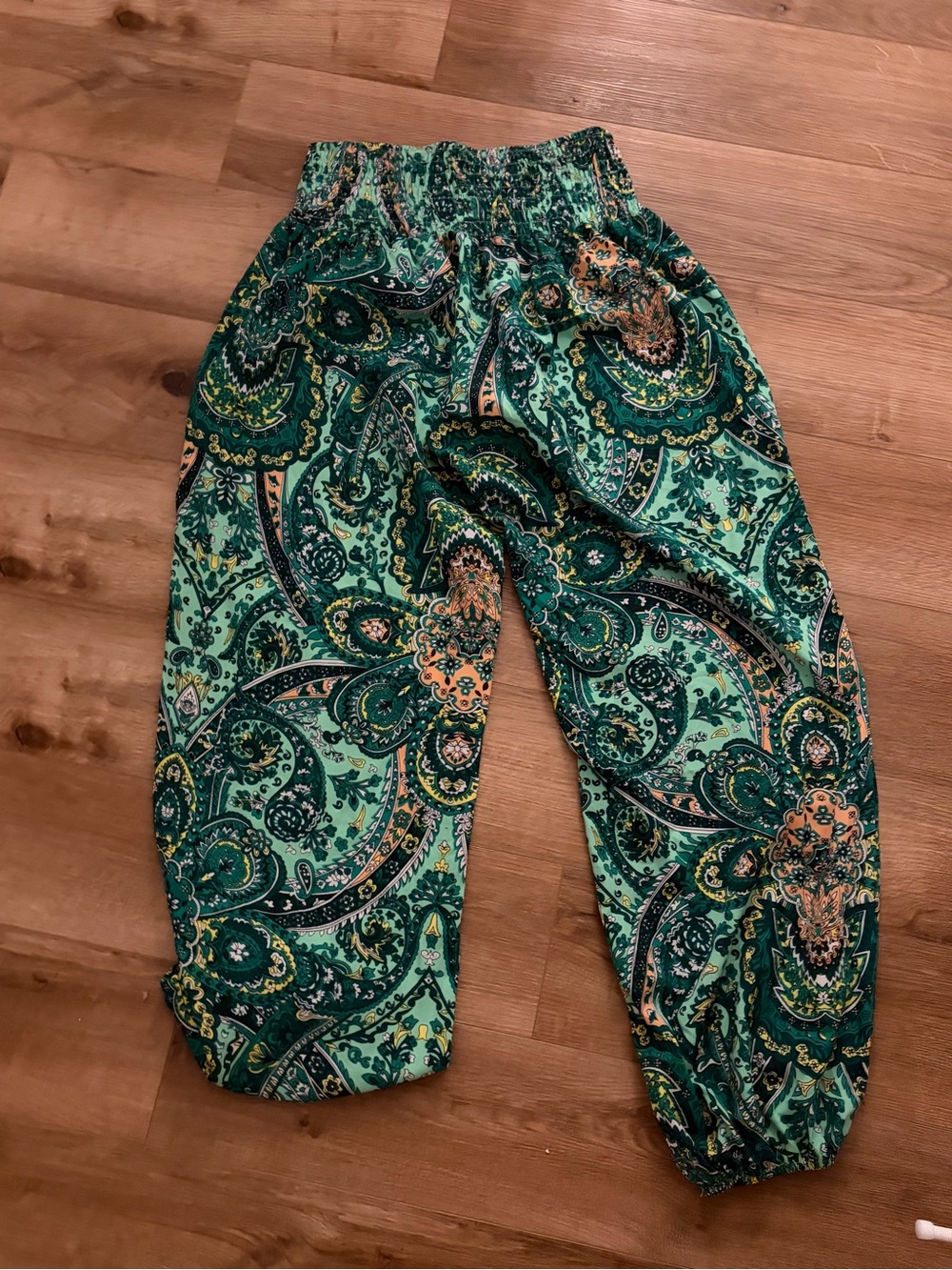 SHEIN Green Paisley Elastic-Waist Jogger Pants